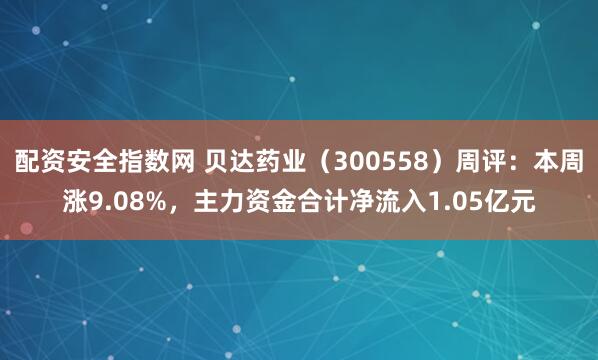 配资安全指数网 贝达药业（300558）周评：本周涨9.08%，主力资金合计净流入1.05亿元