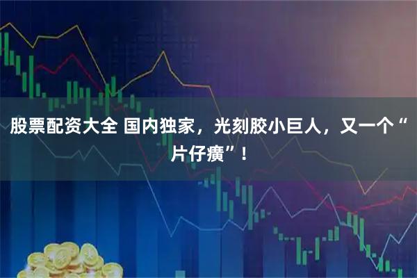 股票配资大全 国内独家，光刻胶小巨人，又一个“片仔癀”！